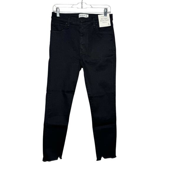 ABERCROMBIE / black super skinny ankle high rise raw hem jeans / 30 (10) NWT - Picture 1 of 10
